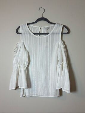 Lucky Brand Cream White Cold-Shoulder Flare Sleeve Stripe Blouse Boho Festival M